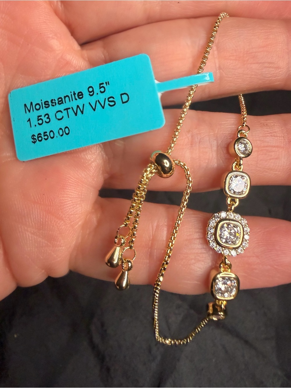 1.53 CTW Moissanite Adjustable Bracelet 18K Gold Filled Over Brass D VVS 9.5”